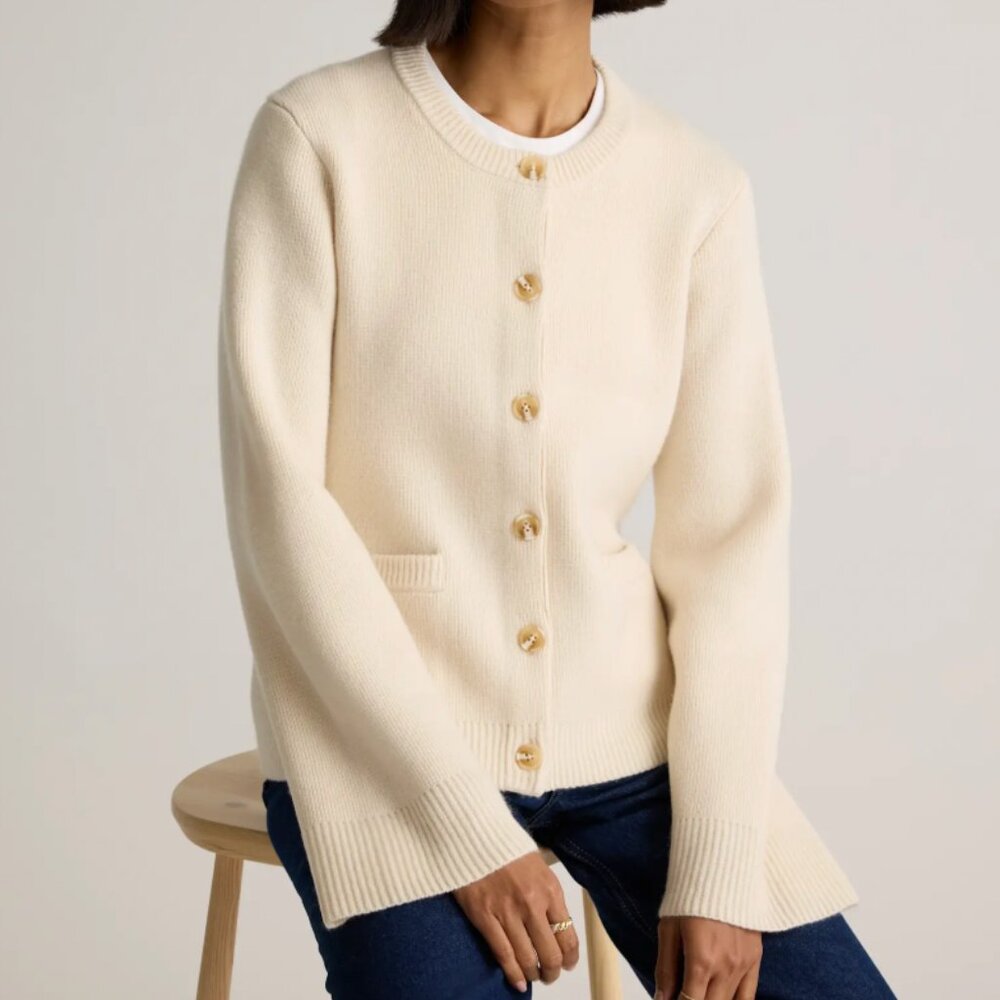 NWT Quince Ivory Mongolian Cashmere Structured Cardigan Size XS